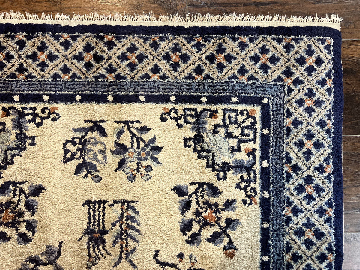 Silk Chinese Rug 3x5, Vintage Handmade Peking Carpet, Asian Oriental Art Deco Rug - Jewel Rugs, view 7