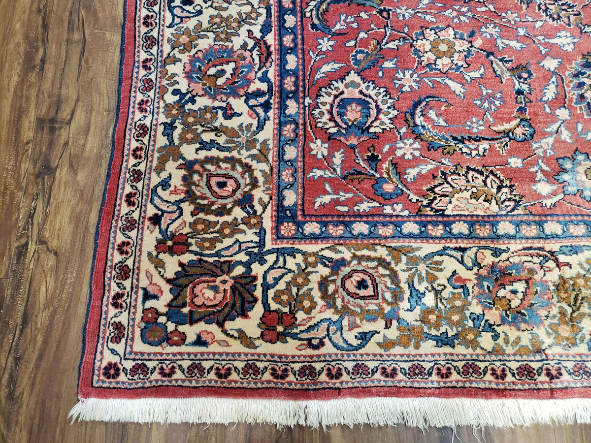 Semi Antique Persian Kashan Rug, Red & Beige, Hand-Knotted, Wool, 4'7" x 6' 6", Pair B - Jewel Rugs, view 9