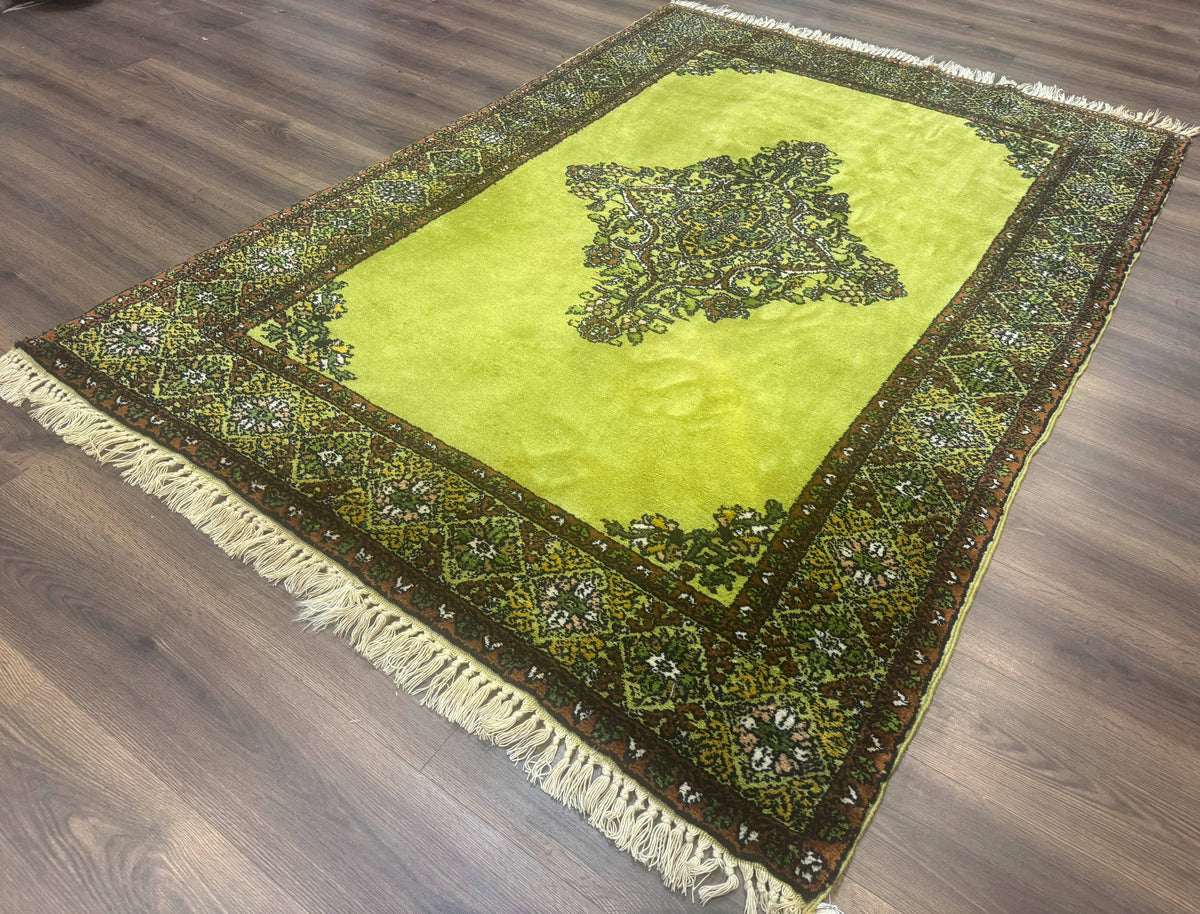 Moroccan Rug 6x8, Semi Open Field, Vintage, Lime Green, Wool Carpet - Jewel Rugs, view 3