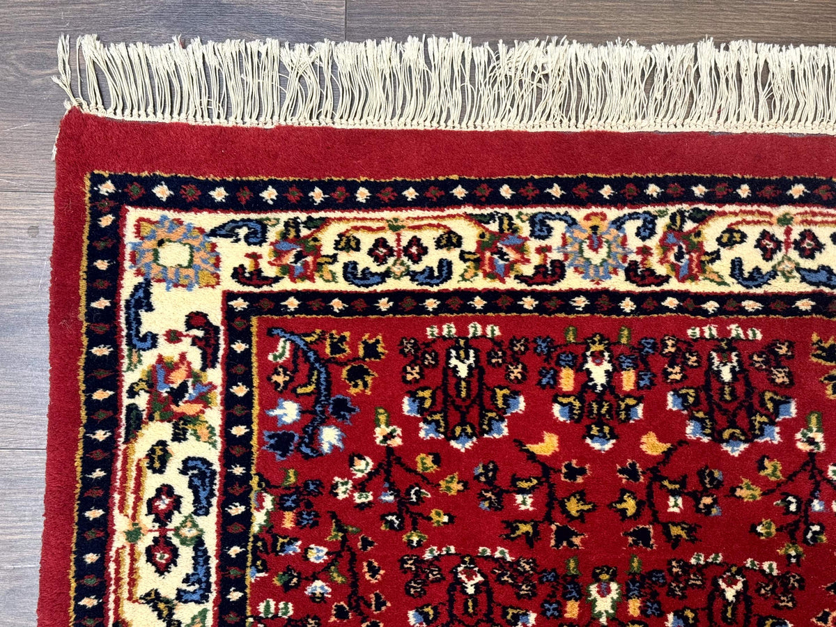 Indo Persian Sarouk Runner Rug 3 x 12, Red and Cream, Allover Pattern, 12ft Runner, Hand Knotted - Jewel Rugs, view 6