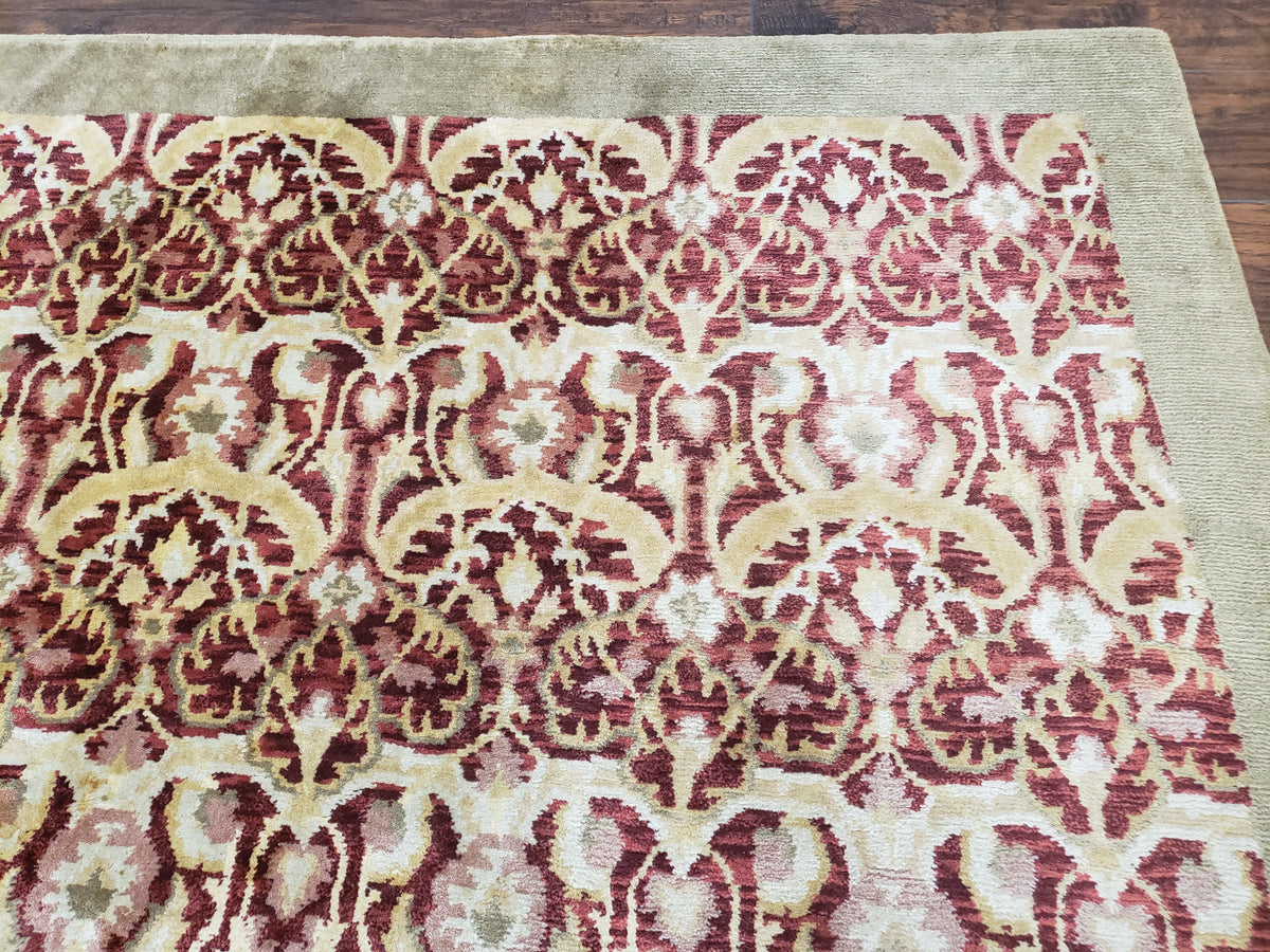Contemporary Indian Nepalese Room Sized Rug 9 x 11.6, Wool Hand-Knotted Dark Red & Beige Soft Carpet, 9 x 12 Masterloom Living Room Rug - Jewel Rugs, view 6
