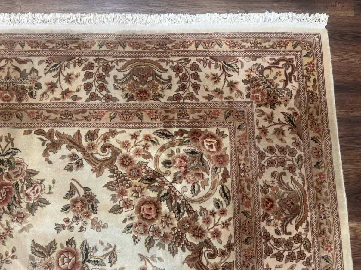 Sino Persian Rug 8x10, Floral, Elegant, Fine 225 KPSI, Beige, Wool & Silk - Jewel Rugs, view 7