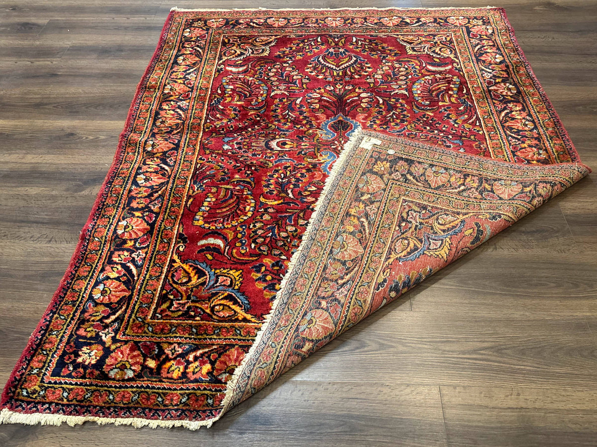 Persian Lilihan Rug 5x6, Red, Floral, Antique Persian Carpet - Jewel Rugs, view 12