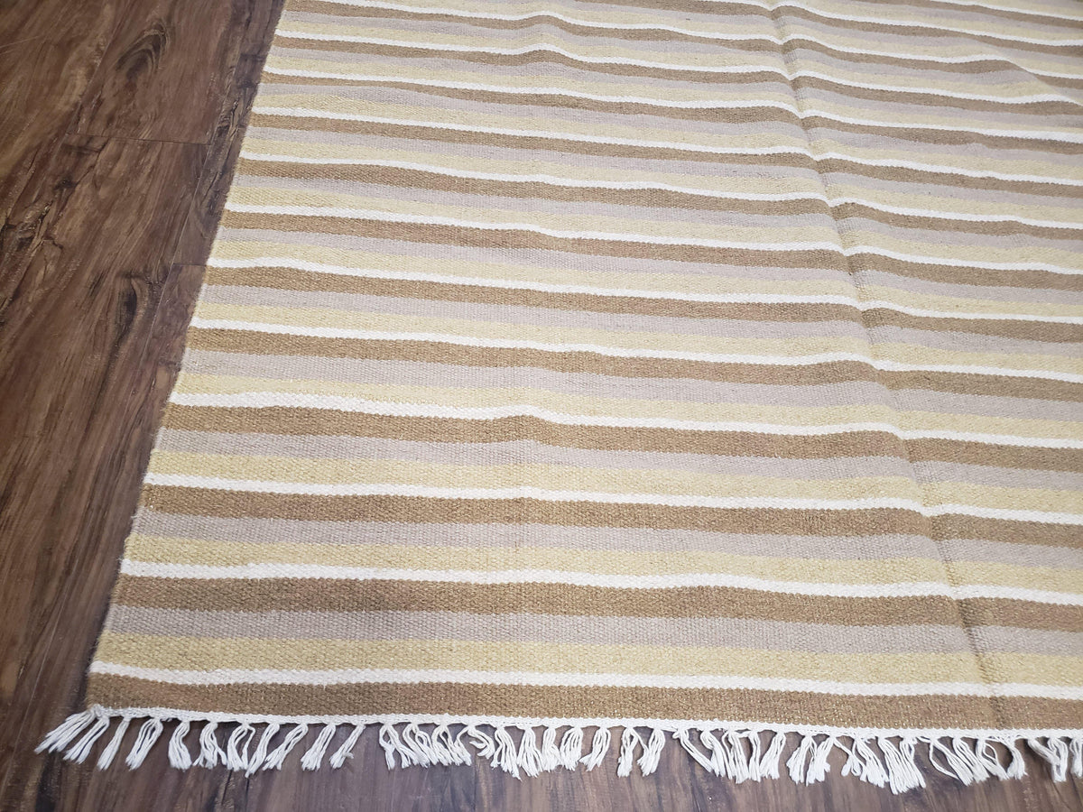 New Indian Striped Blanket, Multicolor Earthern Tones Kilim Rug, Wool Handmade South American Style Blanket, Queen Sized Bedspread 5x8 - 6x8 - Jewel Rugs, view 9