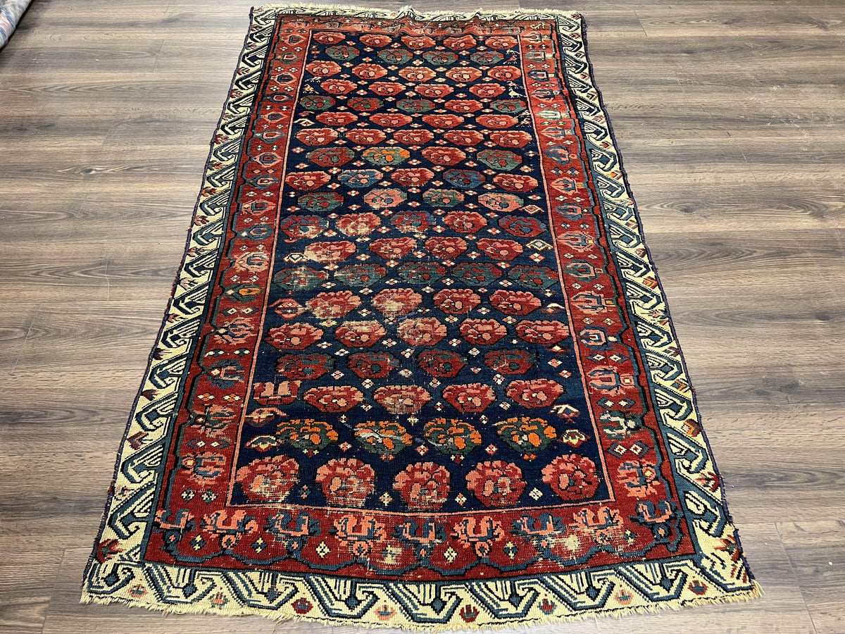 Antique Seychour Rug 4x7, Collectible Kuba Caucasian Carpet, Wool Handmade, Red Navy Blue Cream, Repeated Allover Motif, Early 20th Century - Jewel Rugs, view 2