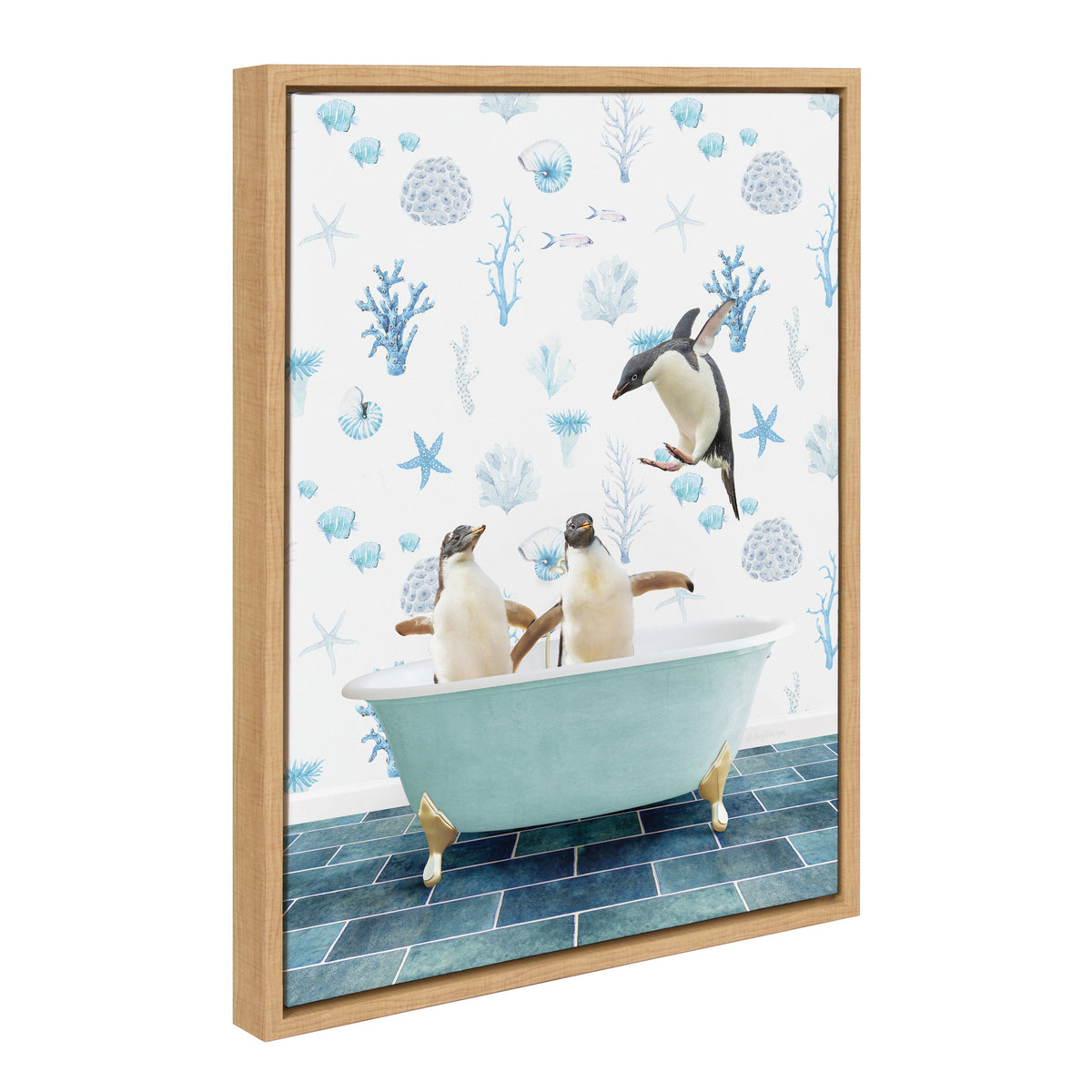 Sylvie Penguins In Under the Sea Bath Framed Canvas by Amy Peterson Art Studio