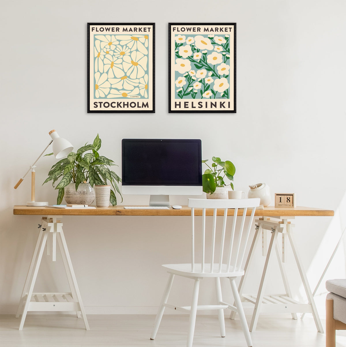 Sylvie Flower Market 1 and 2 Framed Canvas Art Set by Carrie Cantwell