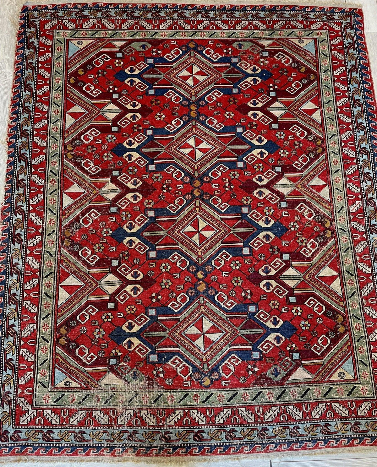 Antique Persian Soumak Rug 6x8 | Red, Navy & Ivory | Hand-Woven Wool Flatweave - Rugistan, view 2