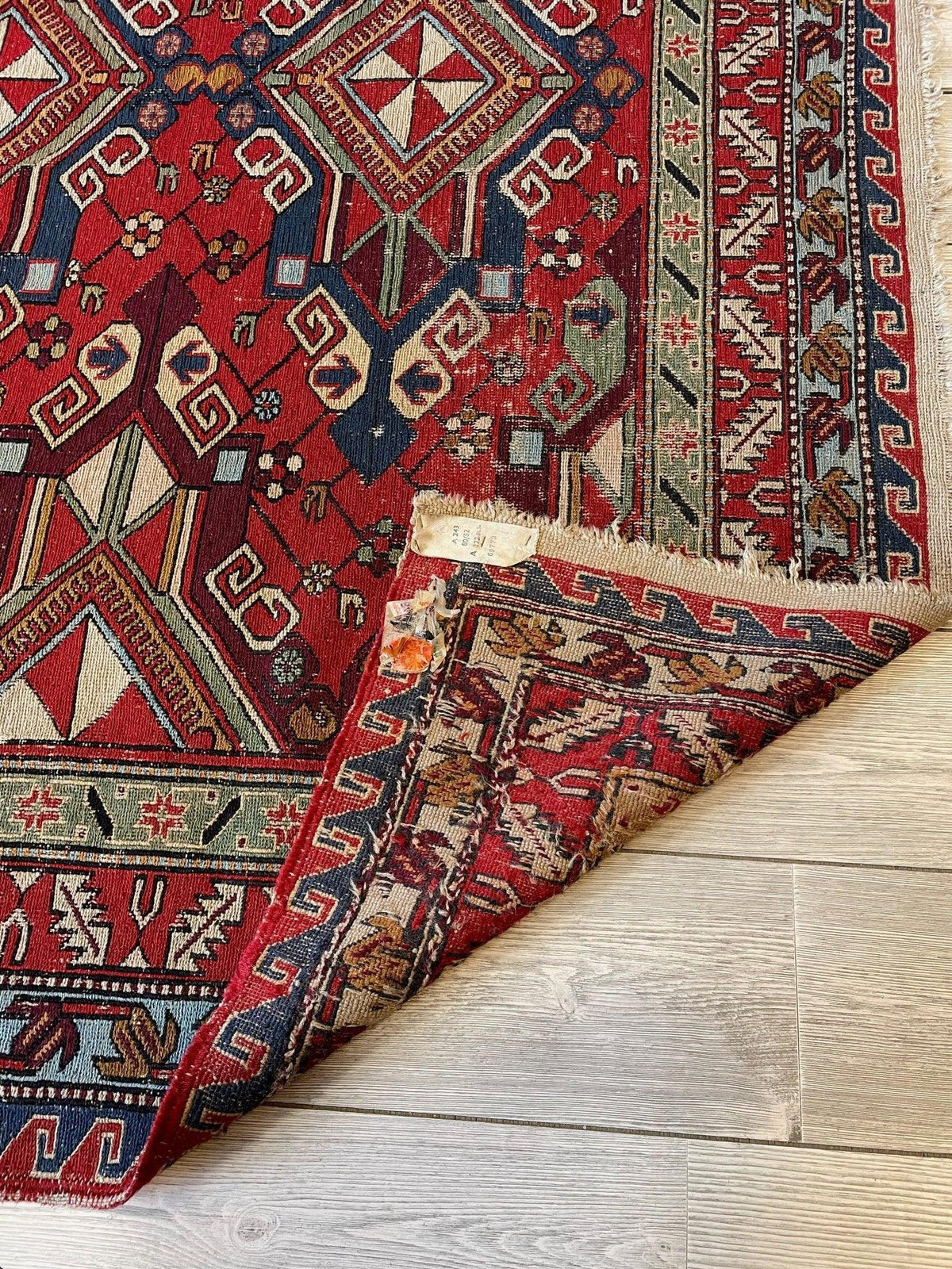Antique Persian Soumak Rug 6x8 | Red, Navy & Ivory | Hand-Woven Wool Flatweave - Rugistan, view 7