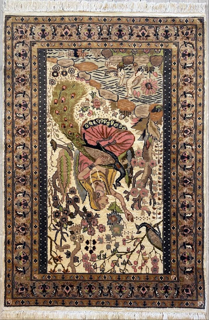 Vintage Chinese Rug 4x6 | Ivory, Beige & Pink | Hand-Knotted Wool - Rugistan, view 3