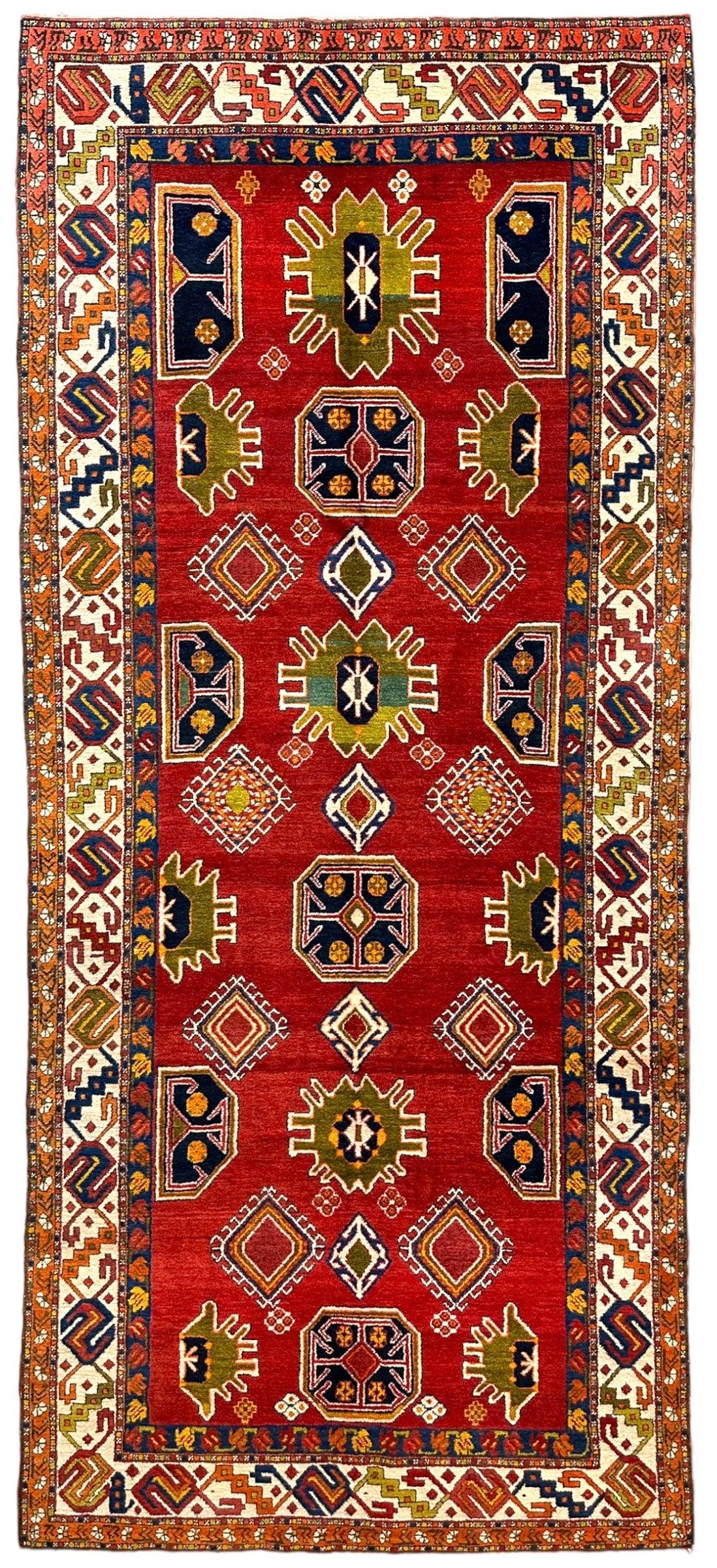Vintage Persian Rug 5x11 | Red, Ivory & Navy | Hand-Knotted Wool - Rugistan