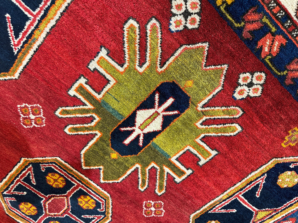 Vintage Persian Rug 5x11 | Red, Ivory & Navy | Hand-Knotted Wool - Rugistan, view 12