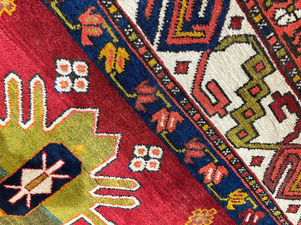 Vintage Persian Rug 5x11 | Red, Ivory & Navy | Hand-Knotted Wool - Rugistan, view 13