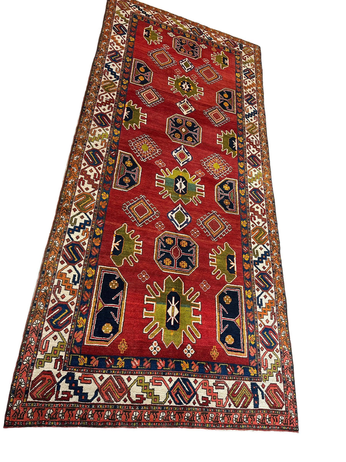 Vintage Persian Rug 5x11 | Red, Ivory & Navy | Hand-Knotted Wool - Rugistan, view 3