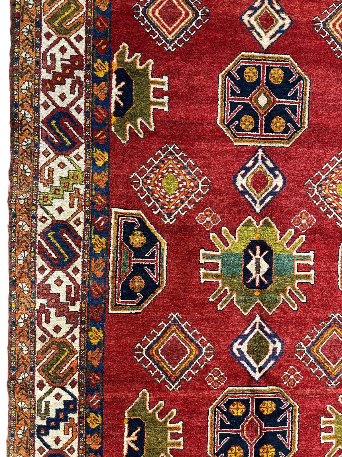 Vintage Persian Rug 5x11 | Red, Ivory & Navy | Hand-Knotted Wool - Rugistan, view 6