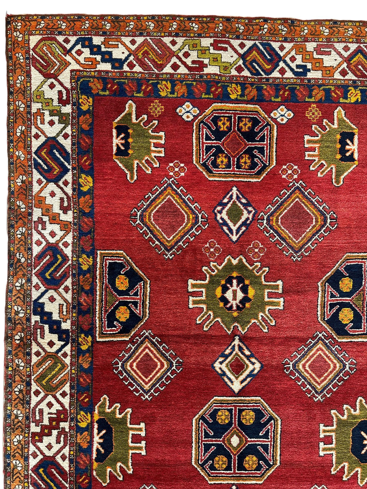 Vintage Persian Rug 5x11 | Red, Ivory & Navy | Hand-Knotted Wool - Rugistan, view 8