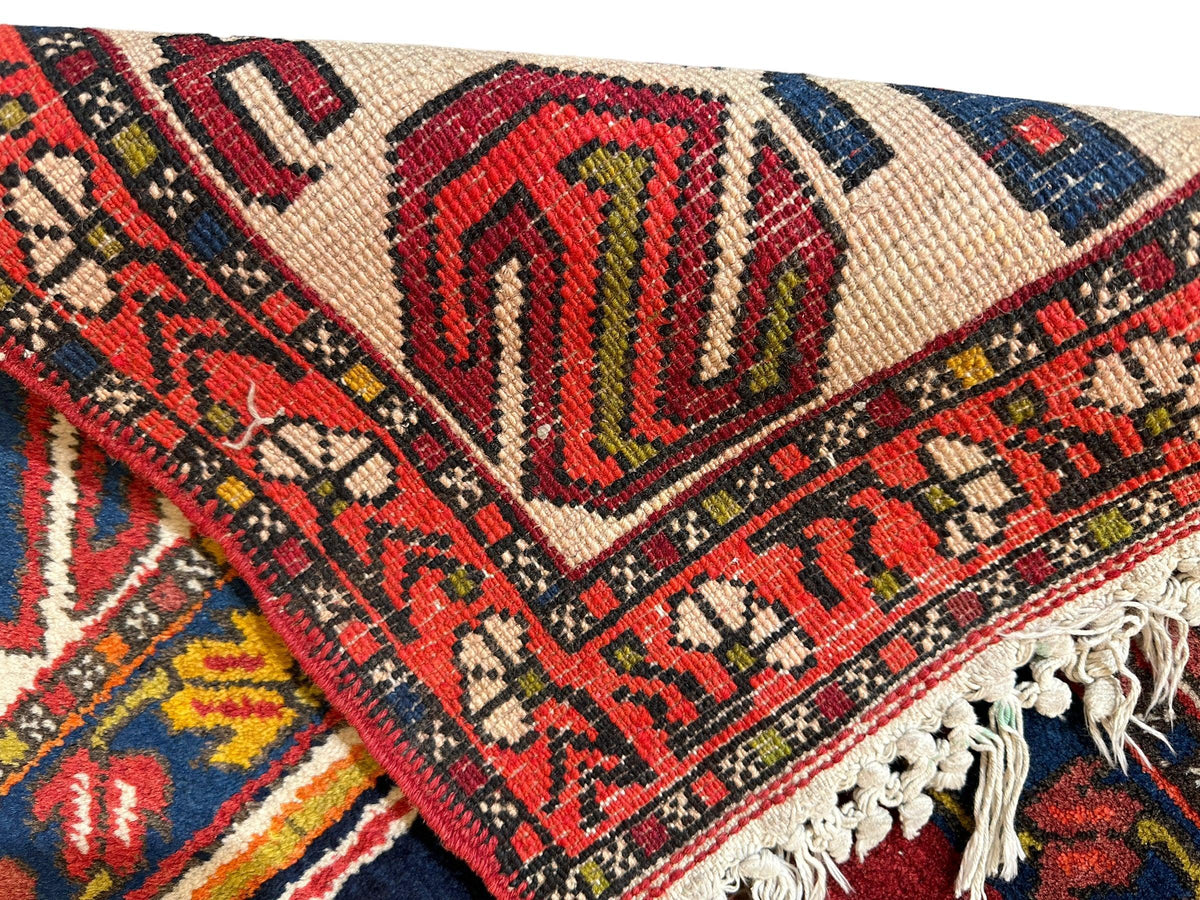 Vintage Persian Rug 5x11 | Red, Ivory & Navy | Hand-Knotted Wool - Rugistan, view 10