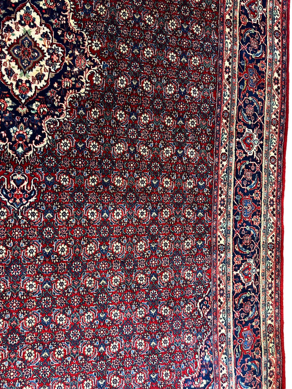 Vintage Persian Moud Rug 9x14 | Red, Navy & Ivory | Hand-Knotted Wool - Rugistan, view 10