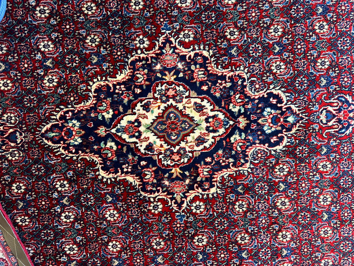 Vintage Persian Moud Rug 9x14 | Red, Navy & Ivory | Hand-Knotted Wool - Rugistan, view 17