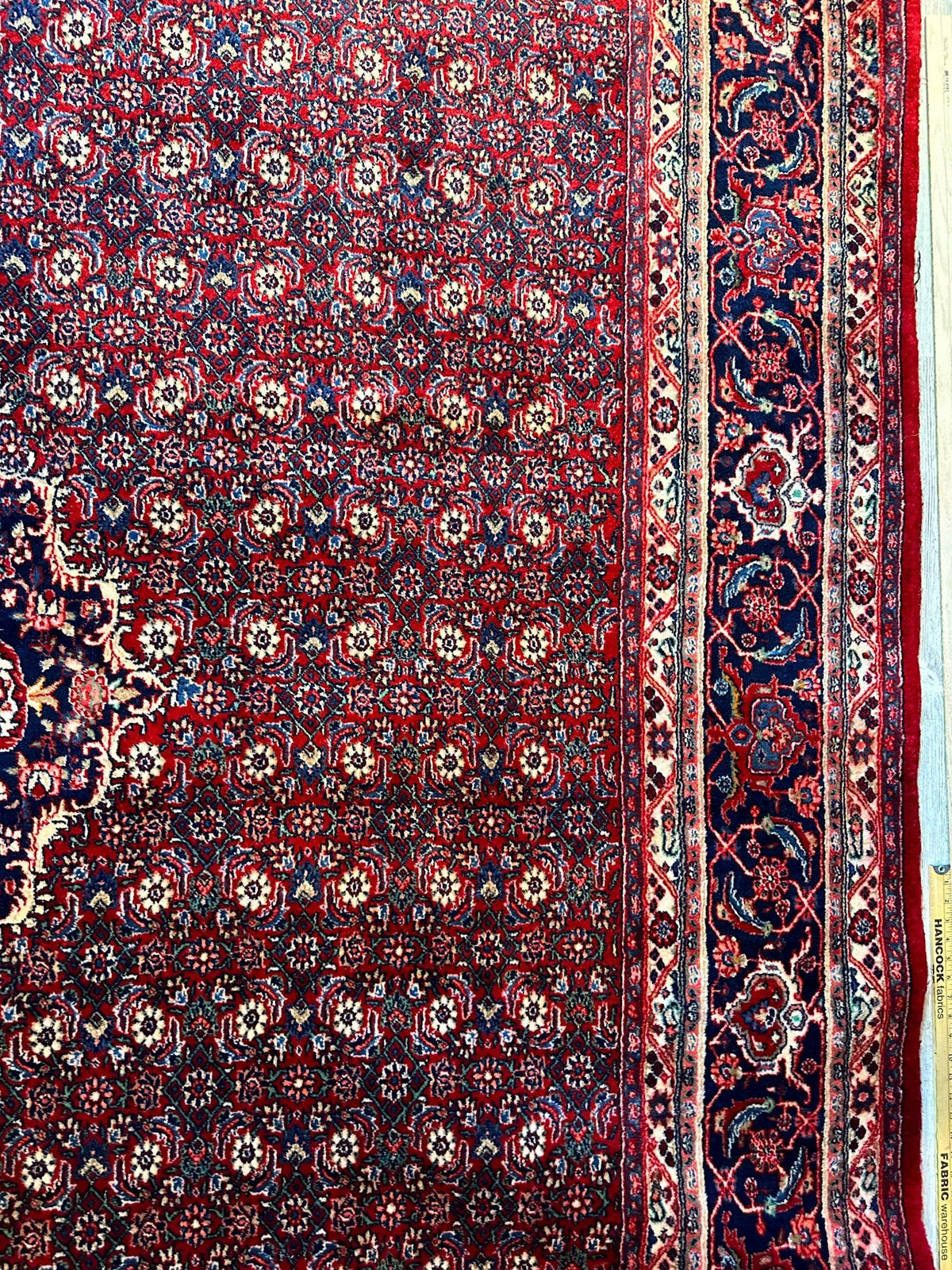Vintage Persian Moud Rug 9x14 | Red, Navy & Ivory | Hand-Knotted Wool - Rugistan, view 8