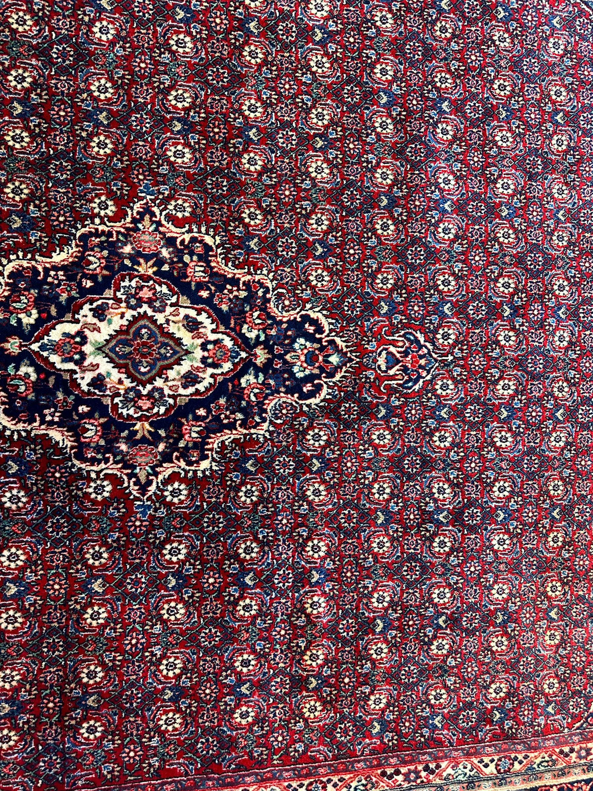 Vintage Persian Moud Rug 9x14 | Red, Navy & Ivory | Hand-Knotted Wool - Rugistan, view 9