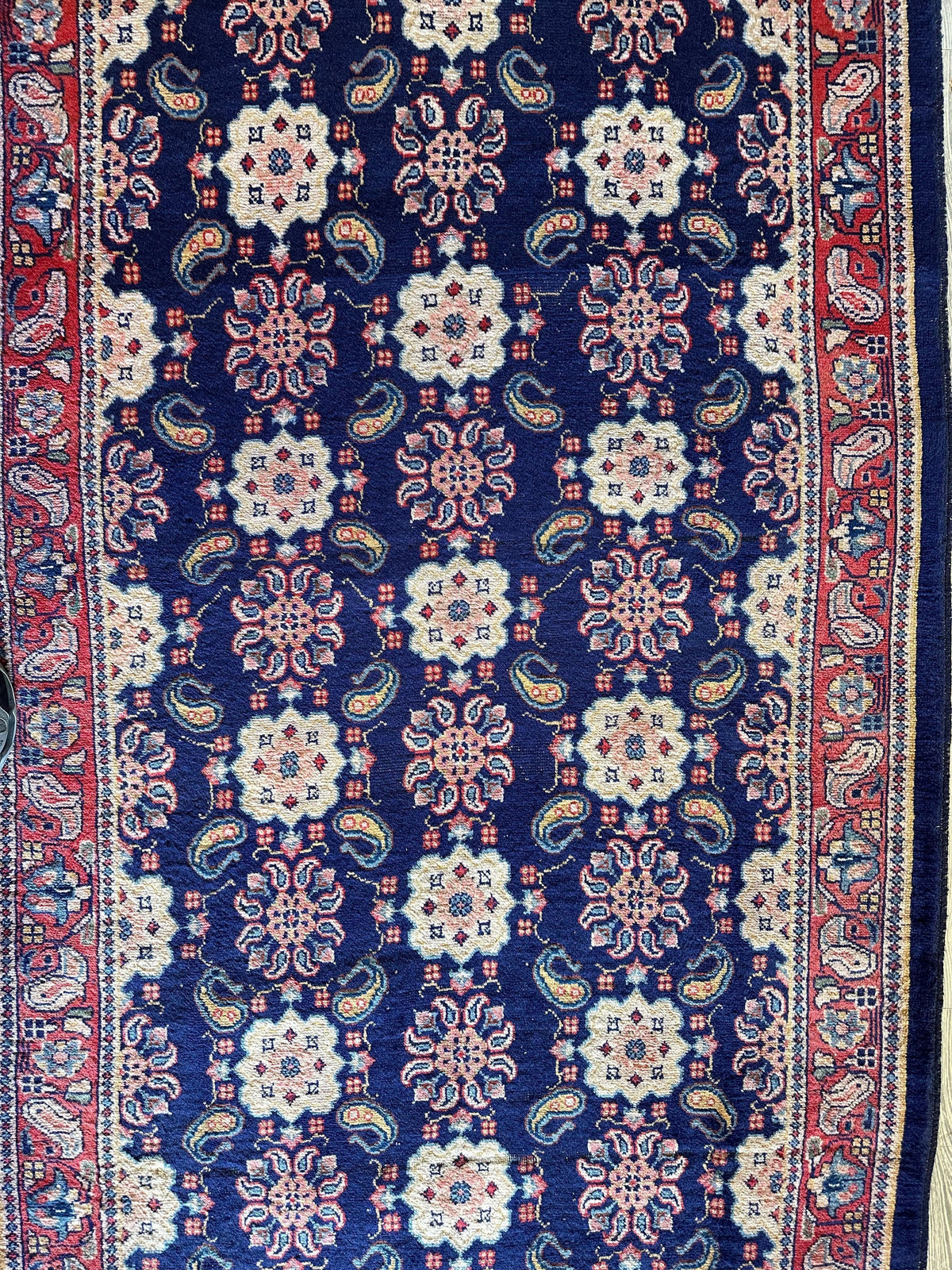 Antique Persian Veramin Runner 4x10 | Navy, Beige & Red | Hand-Knotted Wool - Rugistan, view 4