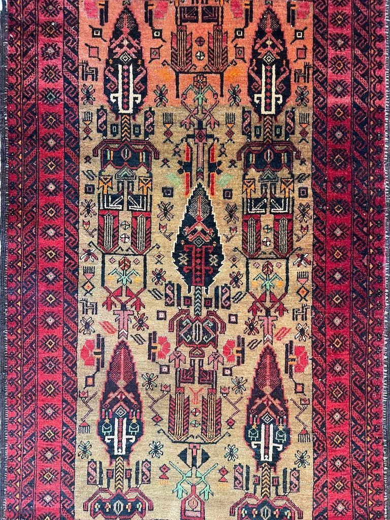 Vintage Persian Baluch Rug 4x6 | Beige, Red & Burgundy | Hand-Knotted Wool - Rugistan, view 2