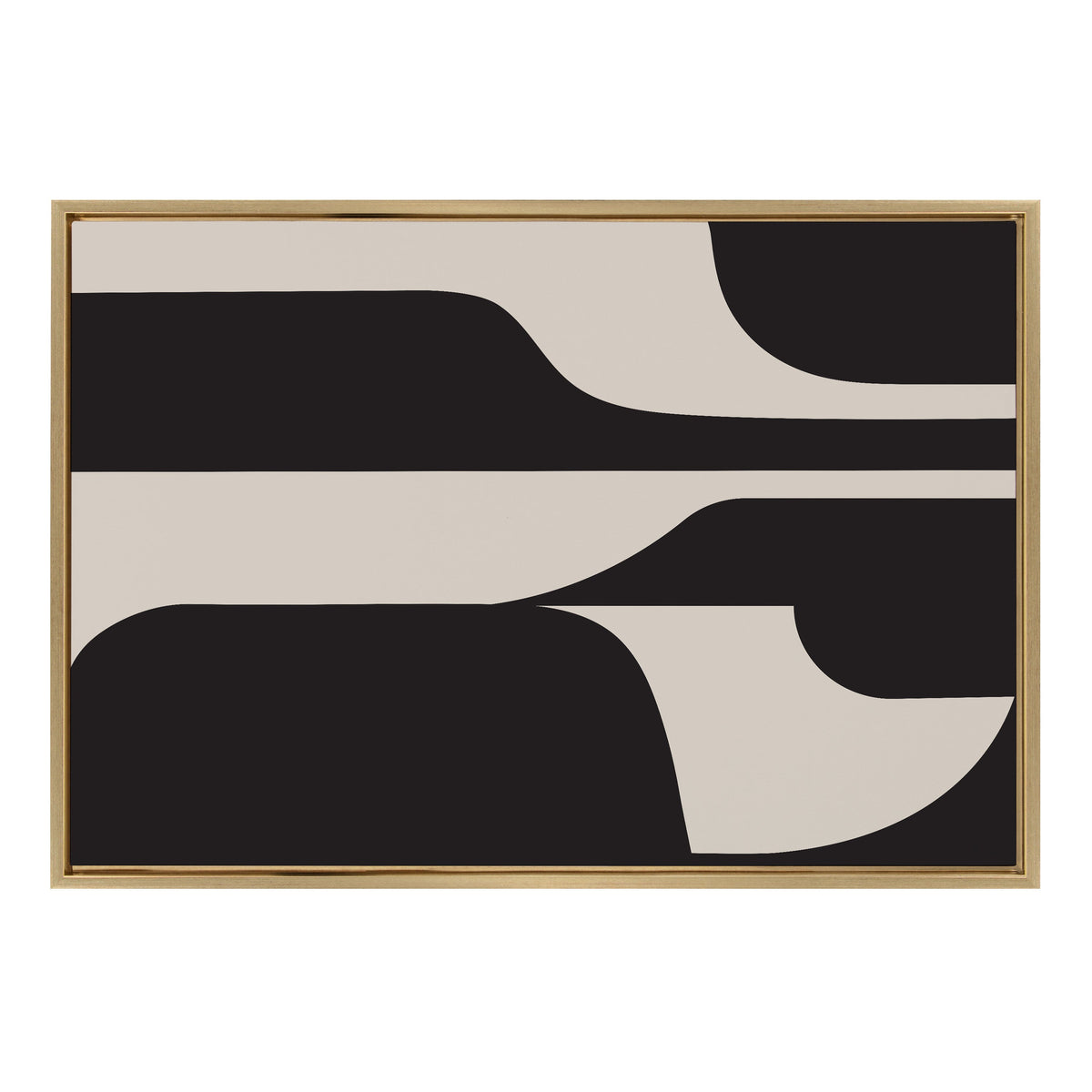 Sylvie Eye Catching Sleek Abstract 6 Black and Beige Framed Canvas by The Creative Bunch Studio