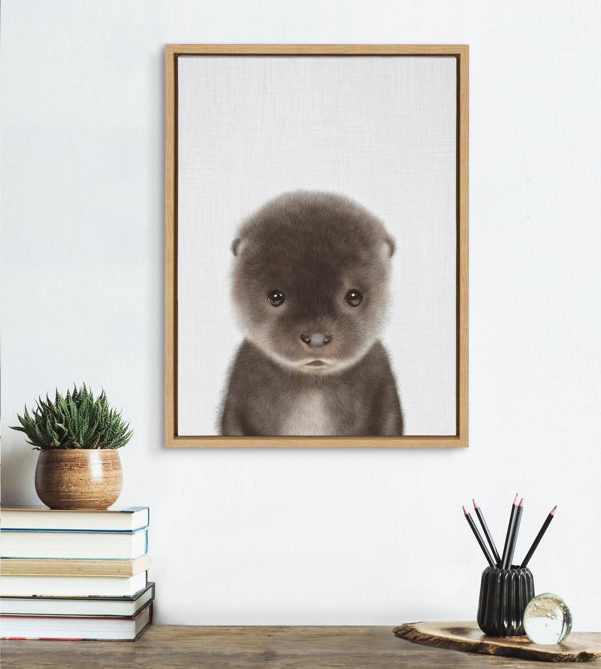 Sylvie Baby Otter Color Illustration Framed Canvas by Simon Te of Tai Prints