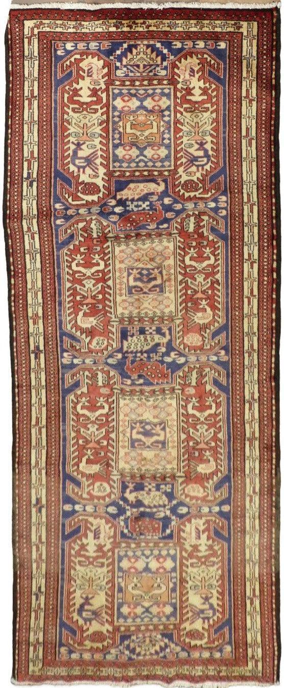 Vintage Persian Runner 4x10 | Rust, Blue & Ivory | Hand-Knotted Wool - Rugistan