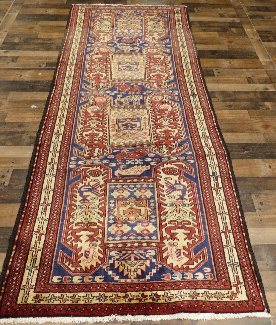 Vintage Persian Runner 4x10 | Rust, Blue & Ivory | Hand-Knotted Wool - Rugistan, view 11