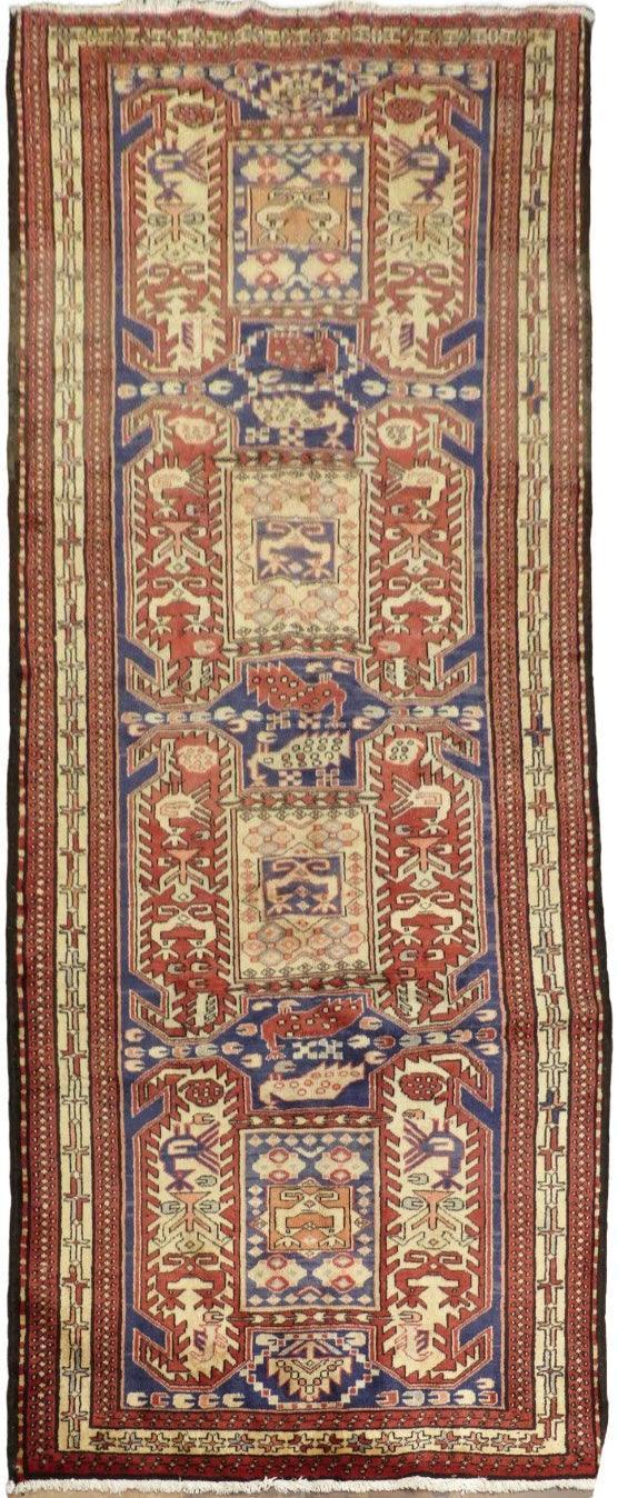 Vintage Persian Runner 4x10 | Rust, Blue & Ivory | Hand-Knotted Wool - Rugistan, view 14