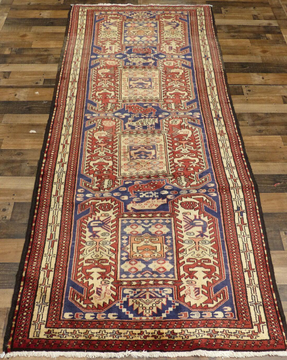 Vintage Persian Runner 4x10 | Rust, Blue & Ivory | Hand-Knotted Wool - Rugistan, view 3