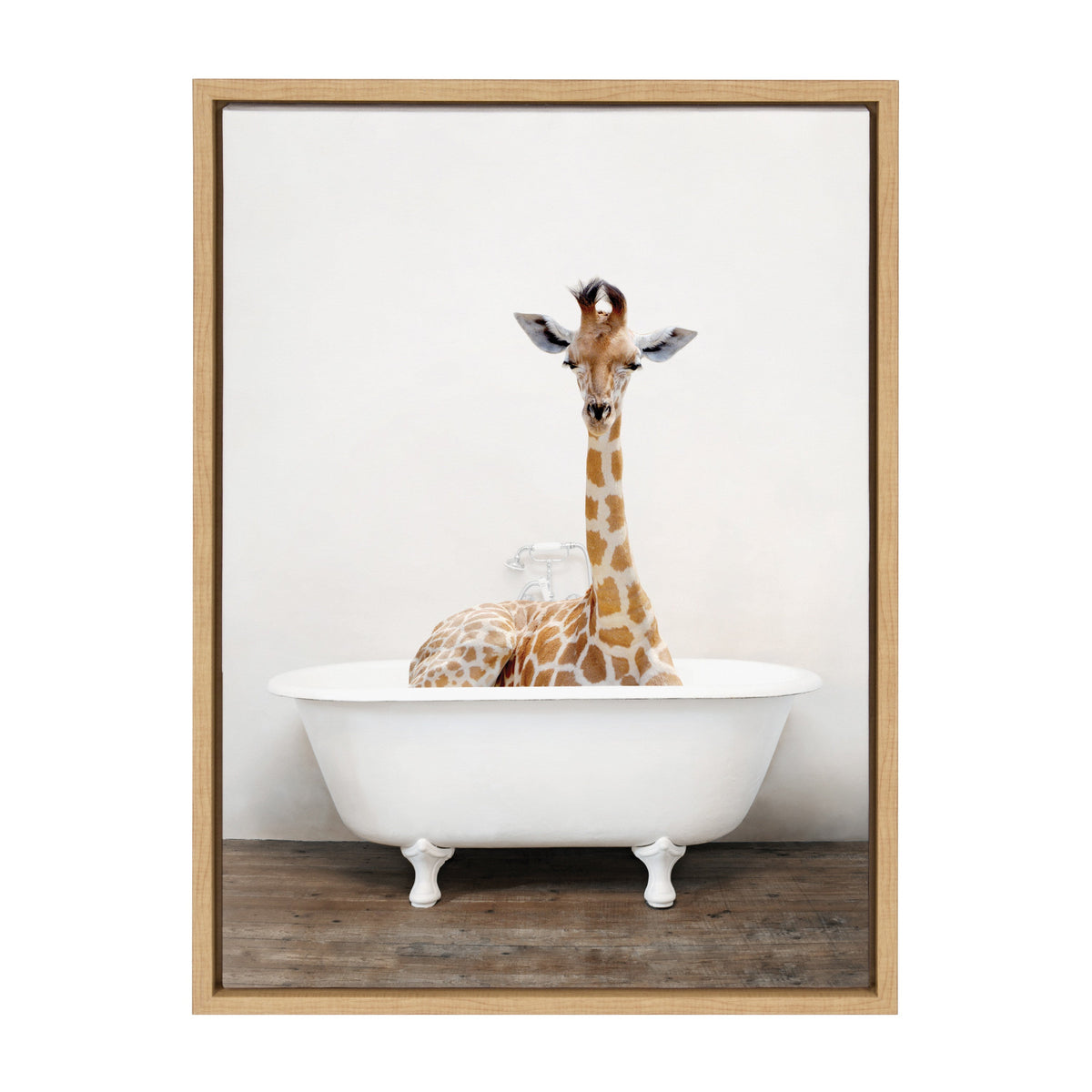Sylvie Giraffe 2 in the Tub Color Framed Canvas by Amy Peterson Art Studio