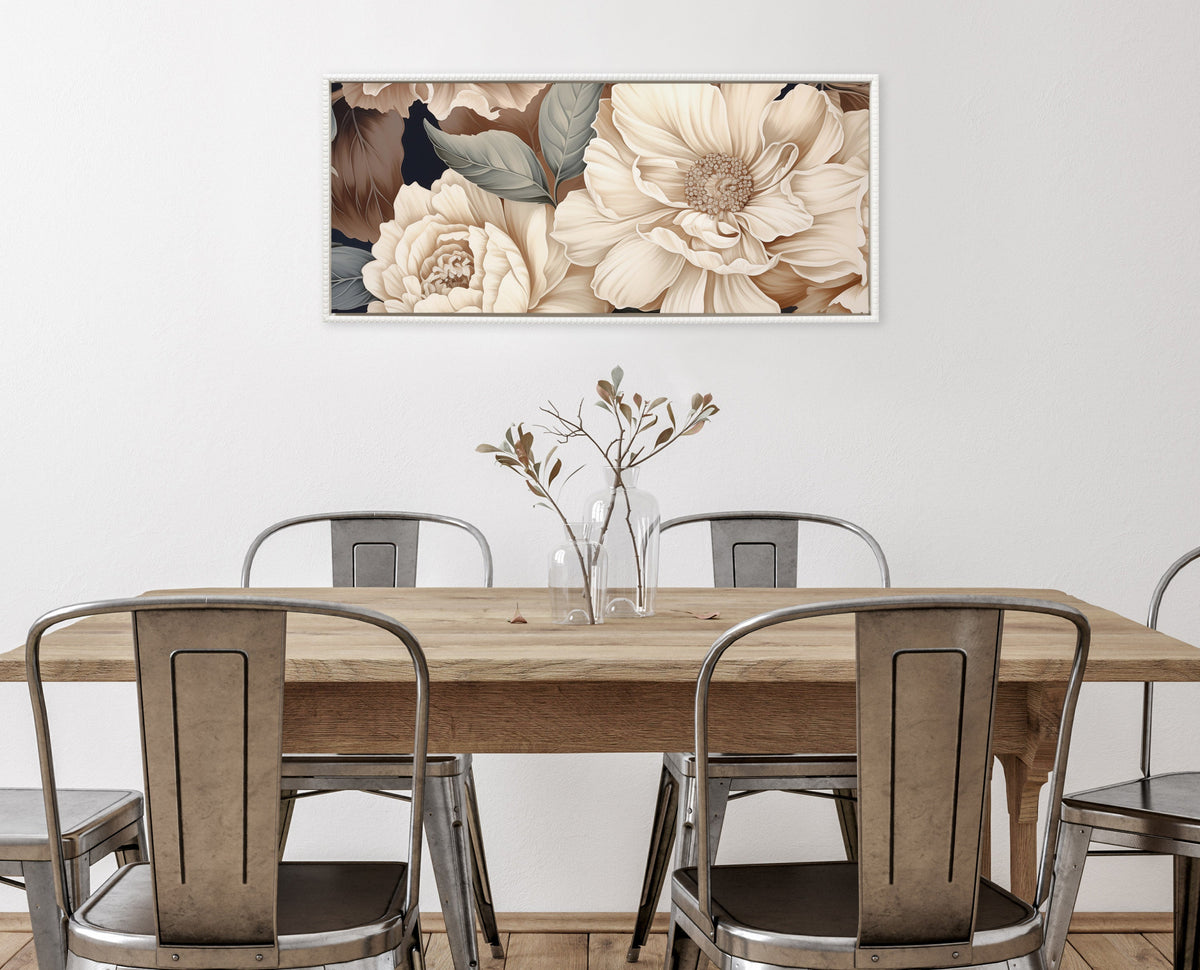 Sylvie Beaded Retro Glam Floral in Muted Color Tones Framed Canvas by The Creative Bunch Studio