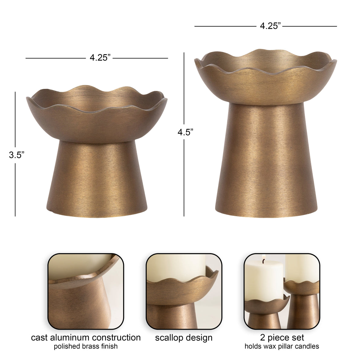 Alessia Metal Pillar Candle Holder Set