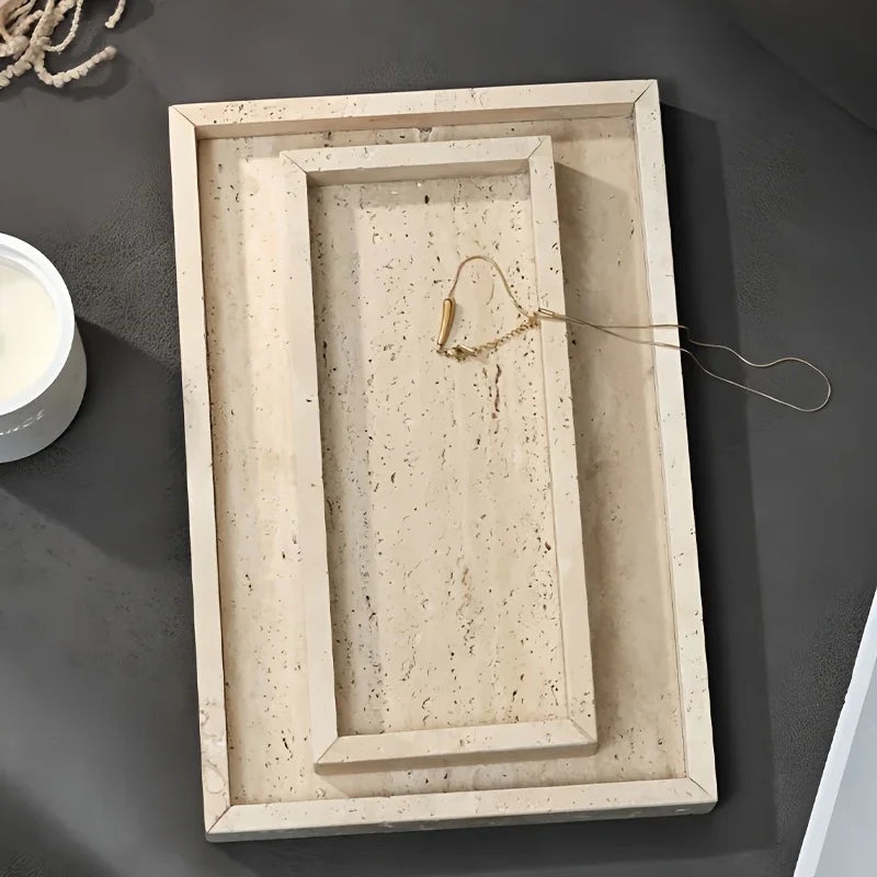 Handcrafted Natural Marble Decorative Tray - 30x20cm Rectangular Luxury Stone Vanity Tray for Bathroom, Kitche — House of Avana, view 1 of 30
