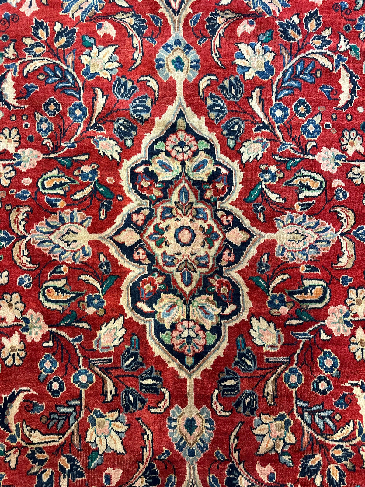Vintage Persian Mahal Rug 10x13 | Red, Ivory & Navy | Hand-Knotted Wool - Rugistan, view 12