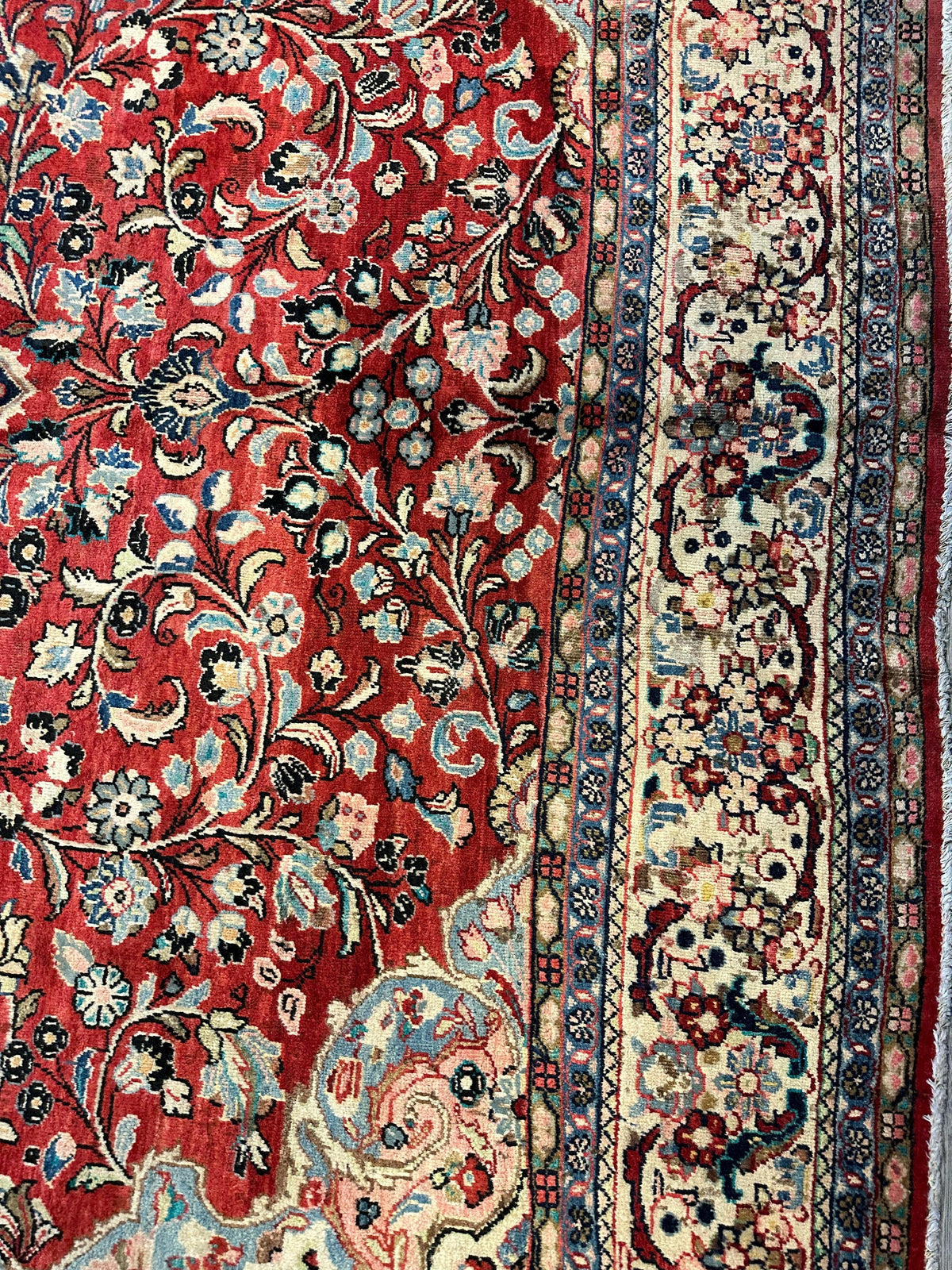 Vintage Persian Mahal Rug 10x13 | Red, Ivory & Navy | Hand-Knotted Wool - Rugistan, view 15