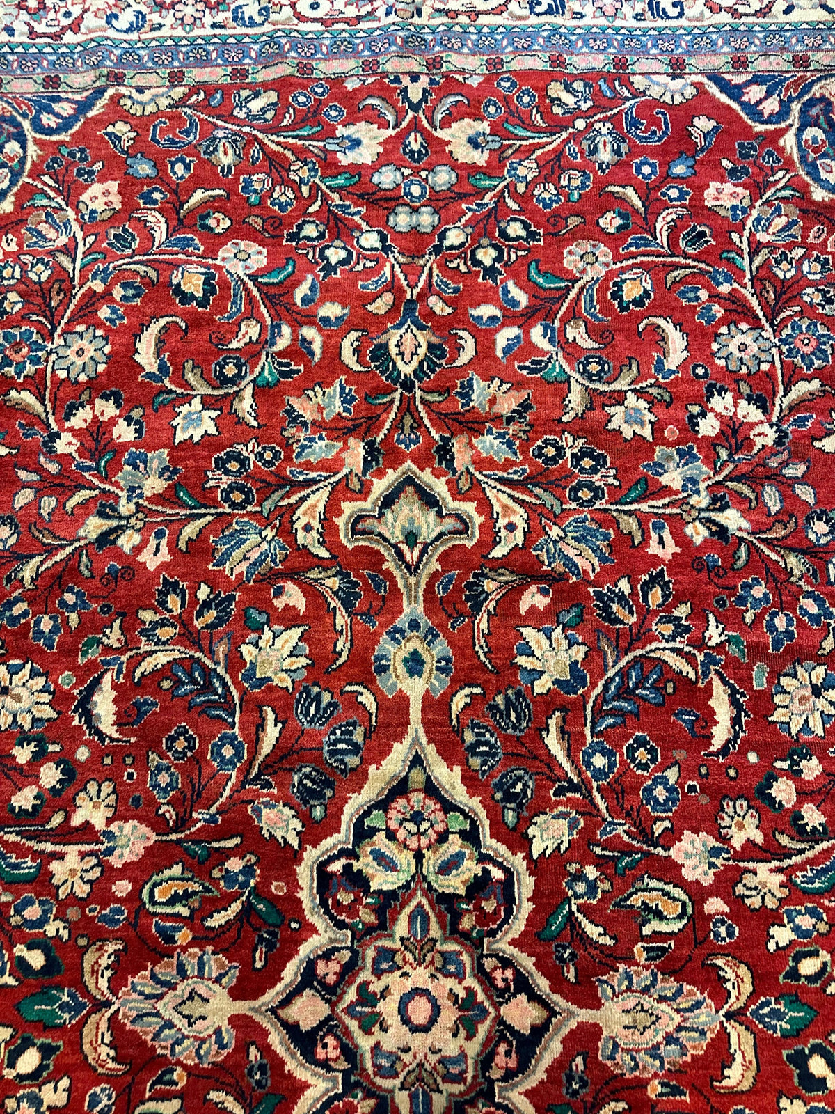 Vintage Persian Mahal Rug 10x13 | Red, Ivory & Navy | Hand-Knotted Wool - Rugistan, view 19