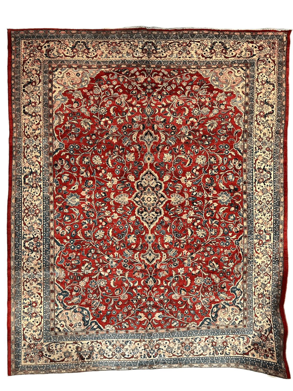 Vintage Persian Mahal Rug 10x13 | Red, Ivory & Navy | Hand-Knotted Wool - Rugistan, view 2