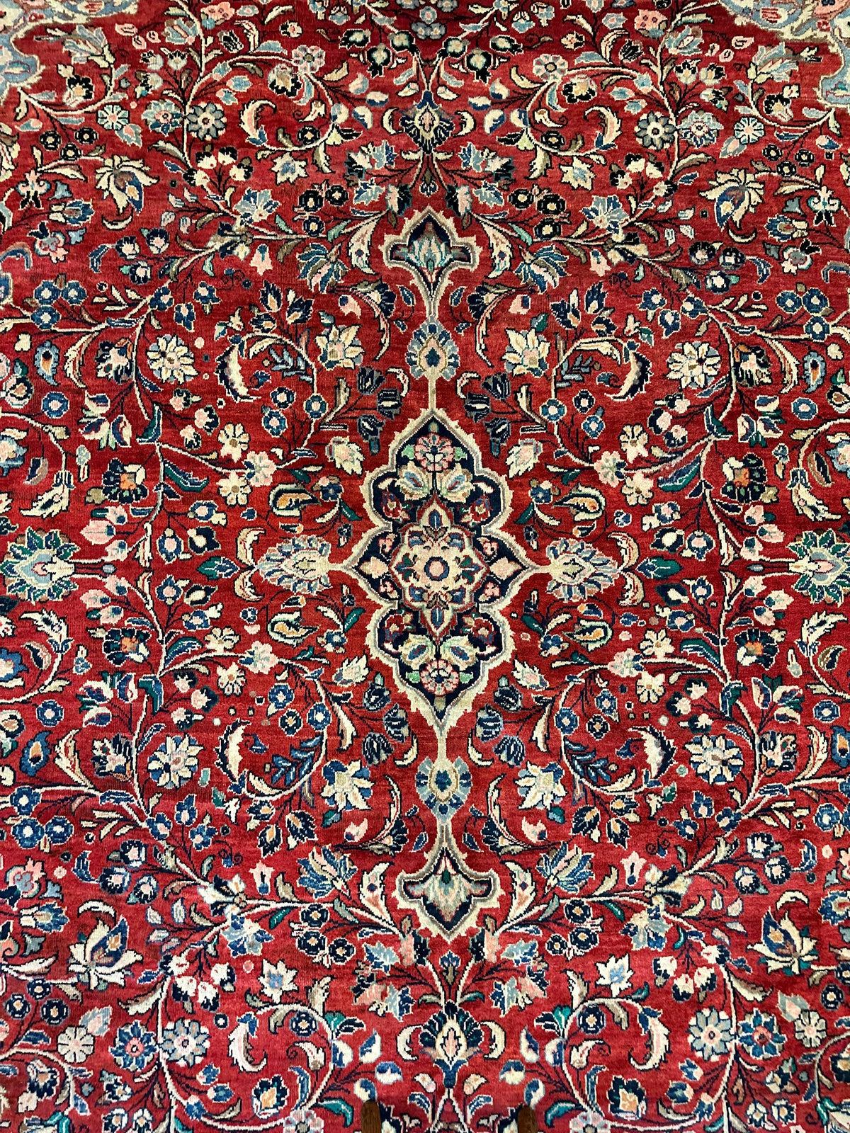Vintage Persian Mahal Rug 10x13 | Red, Ivory & Navy | Hand-Knotted Wool - Rugistan, view 3