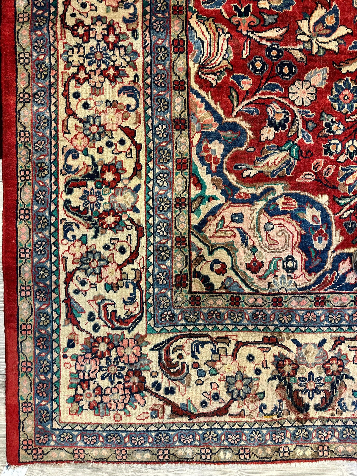 Vintage Persian Mahal Rug 10x13 | Red, Ivory & Navy | Hand-Knotted Wool - Rugistan, view 5