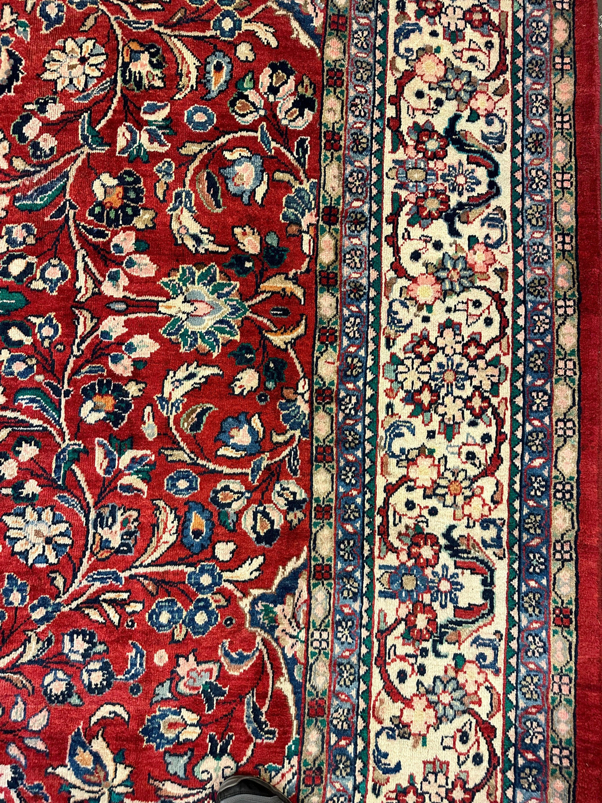 Vintage Persian Mahal Rug 10x13 | Red, Ivory & Navy | Hand-Knotted Wool - Rugistan, view 6