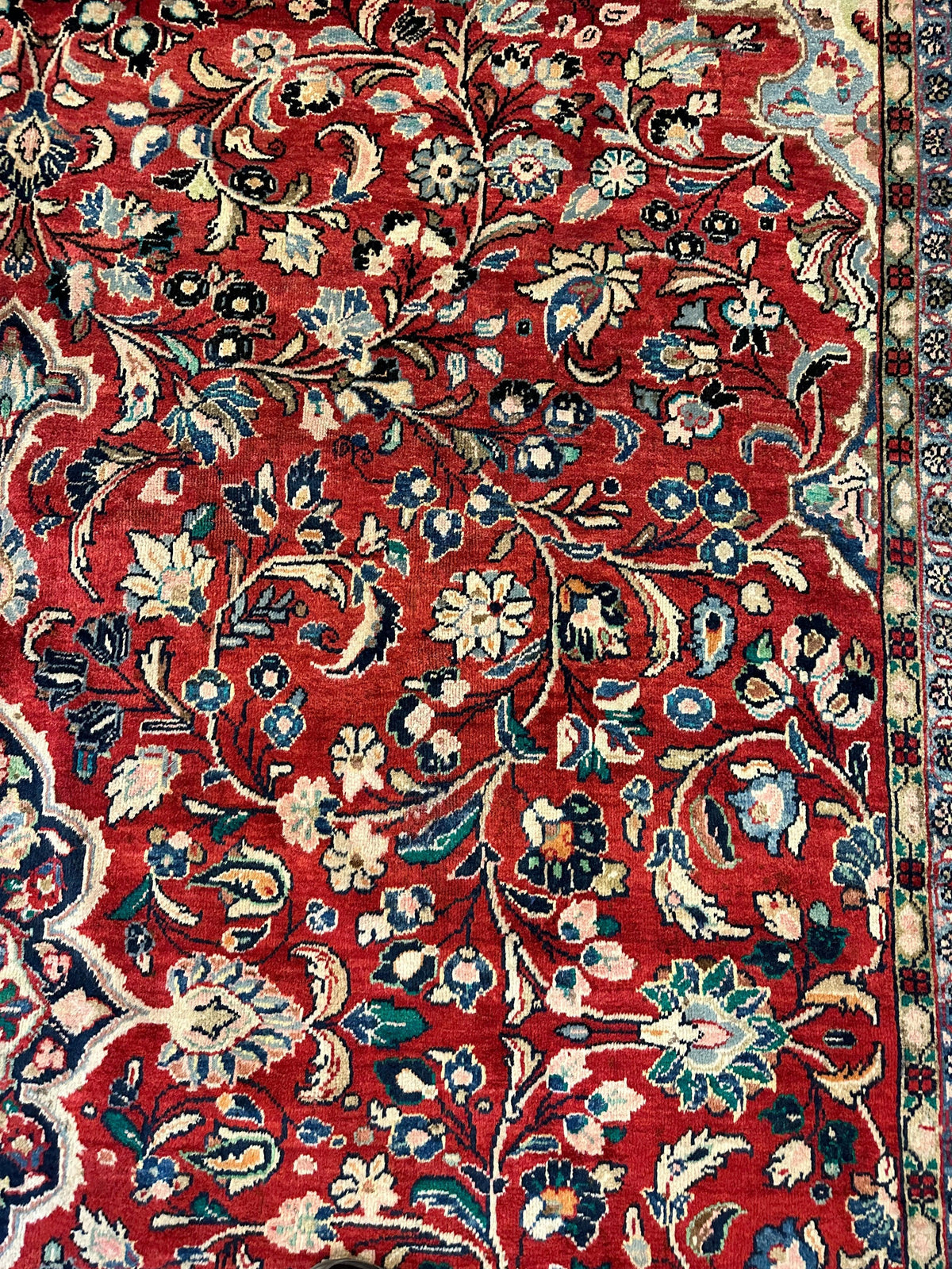 Vintage Persian Mahal Rug 10x13 | Red, Ivory & Navy | Hand-Knotted Wool - Rugistan, view 8
