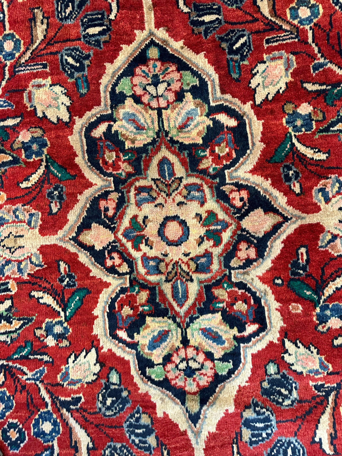 Vintage Persian Mahal Rug 10x13 | Red, Ivory & Navy | Hand-Knotted Wool - Rugistan, view 9