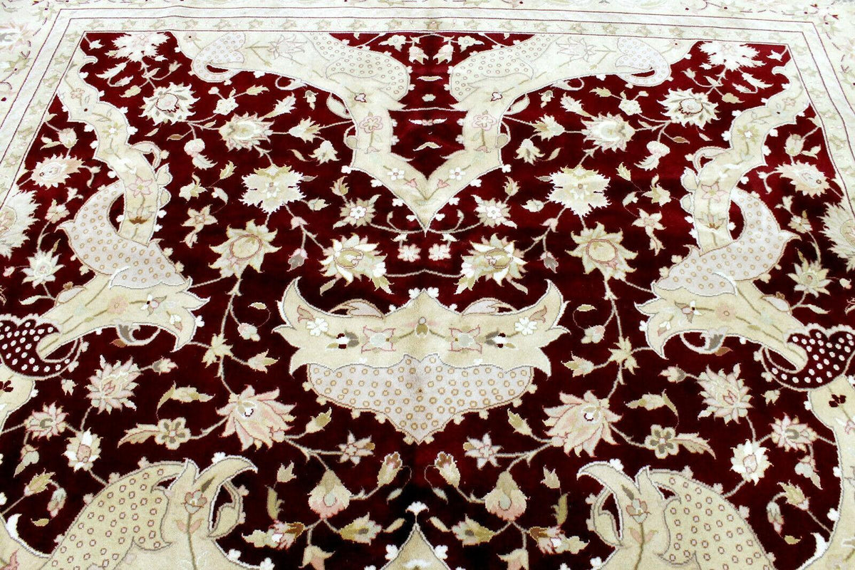 Pakistani Chobi Rug 9x12 | Burgundy, Beige & Ivory | Hand-Knotted Wool - Rugistan, view 4