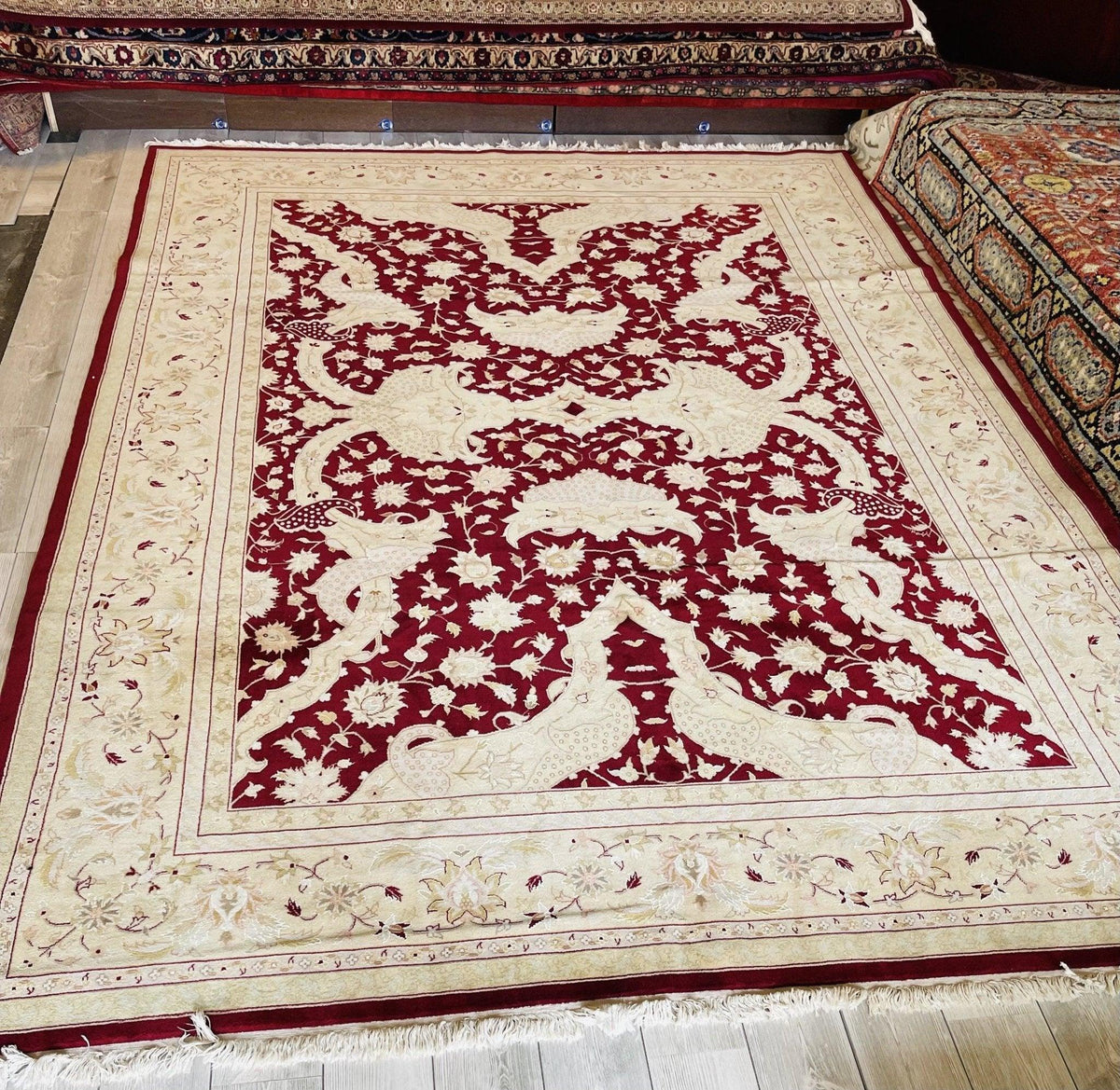 Pakistani Chobi Rug 9x12 | Burgundy, Beige & Ivory | Hand-Knotted Wool - Rugistan, view 5