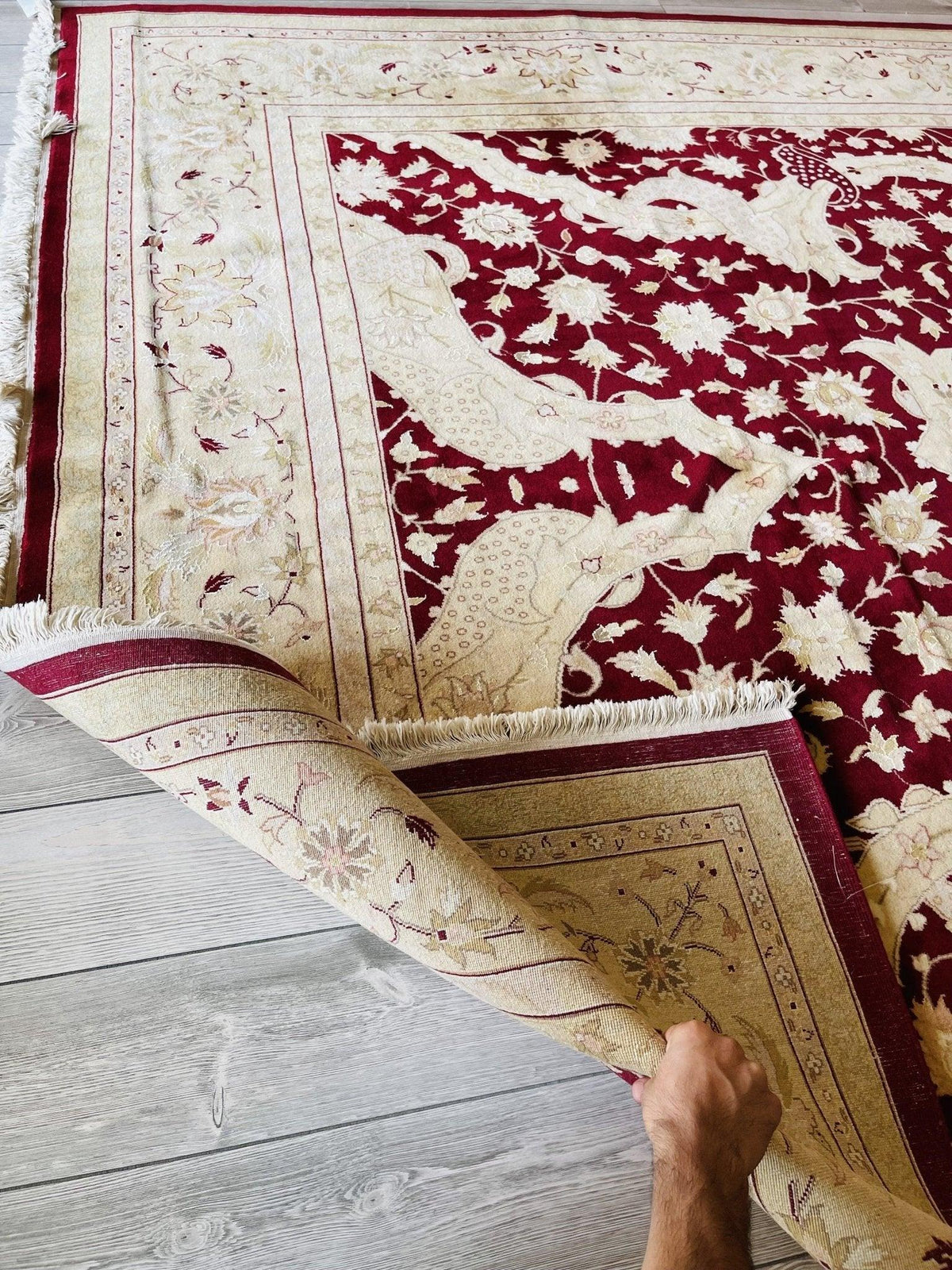Pakistani Chobi Rug 9x12 | Burgundy, Beige & Ivory | Hand-Knotted Wool - Rugistan, view 8