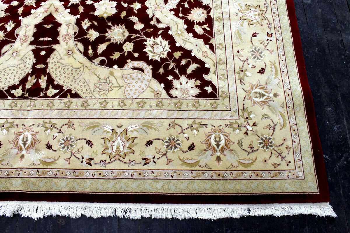 Pakistani Chobi Rug 9x12 | Burgundy, Beige & Ivory | Hand-Knotted Wool - Rugistan, view 10